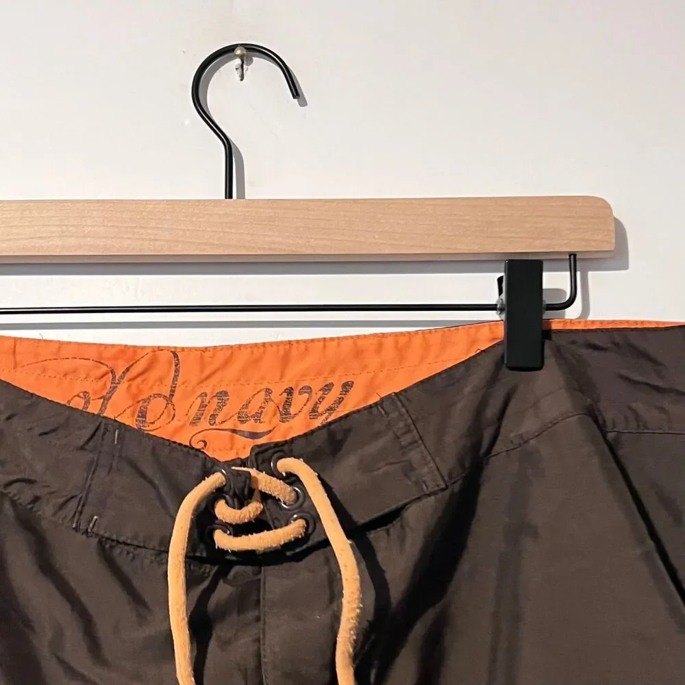 Old Navy Mens Performance Shorts Size L Brown Orange Trim Drawstring 34